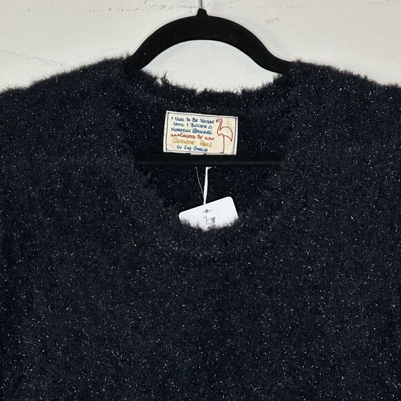 Sandrine Rose Eyelash Metallic Sparkle Sweater Black Women Medium NWT - Picture 6 of 11